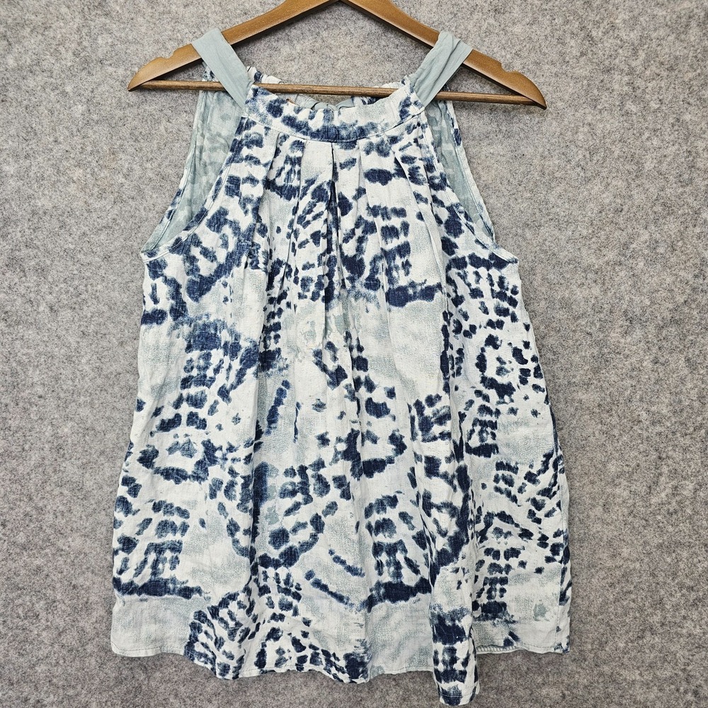 Italian Linen Top Womens M Blue BELLAMBRA Tie Dye Halter Tank Coastal Boho ITALY